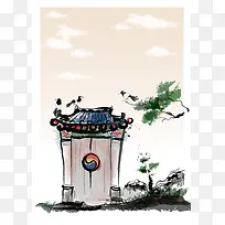 中国风手绘田园风景平面广告