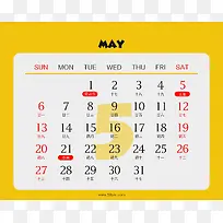 黄色2018年台历5月份