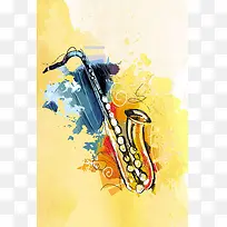 手绘线条涂鸦水彩乐器插画