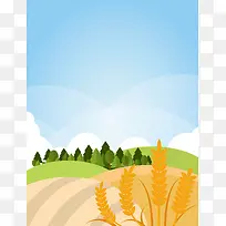 矢量手绘扁平化小麦风景背景素材
