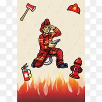 卡通手绘消防员灭火海报背景