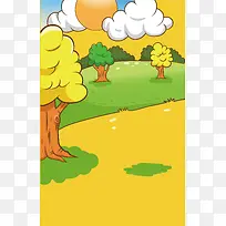 矢量卡通儿童画草地绿树背景