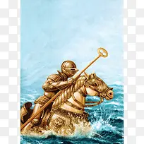 大气蓝色海浪骑士铜马背景