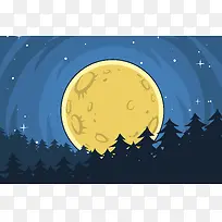 卡通手绘唯美月亮静谧夜晚背景素材