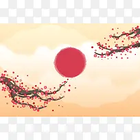 卡通手绘水墨日式梅花唯美背景素材