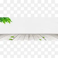 文艺清新绿叶质感木地板背景