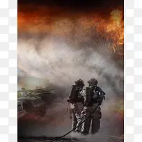 灰色质感消防员灭火消防安全海报背景
