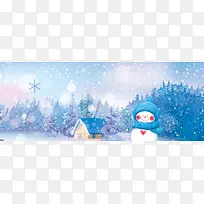 下雪堆雪人卡通手绘蓝色banner