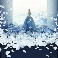 蓝色花瓣裙婚礼婚纱婚庆海报背景素材图