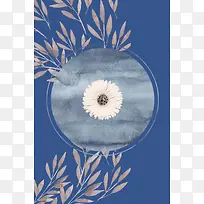 深蓝海洋静谧日系纯色水彩花环植物浪漫广告