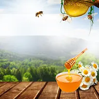 森林蜂蜜蜂巢PSD分层主图背景素材