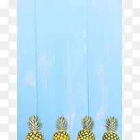 文艺蓝色木板冰菠萝水果快递海报背景psd