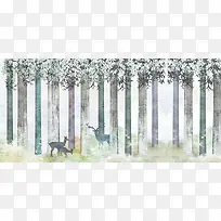 手绘树林北欧艺术背景墙装饰画