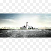 公路城市大气蓝色淘宝海报背景
