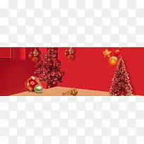 卡通圣诞树简约红色banner