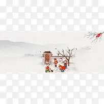 冬天堆雪人中国风banner