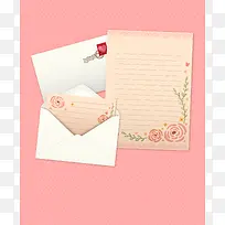 情人节粉色信纸花边海报背景素材