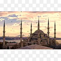 壮观土耳其清真寺摄影风景旅游海报