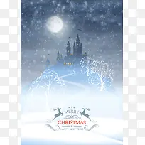 雪夜圣诞节矢量海报