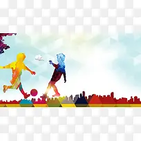 创意几何彩色剪影足球训练营海报背景素材