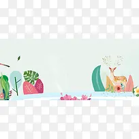 春天卡通小鹿文艺小清新绿banner