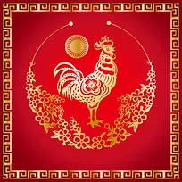 中国风金鸡花纹新年背景素材