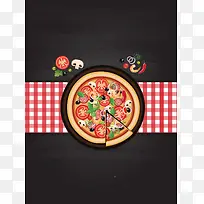 格纹小清新复古披萨美食餐厅矢量背景素材