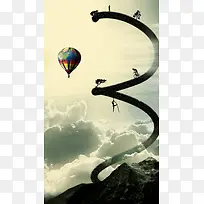 视觉杂志气球高山背景素材
