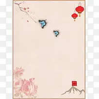 中国风飞舞在灯笼下的蝴蝶背景素材