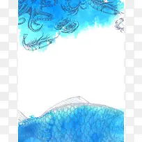矢量水彩手绘海鲜涂鸦背景