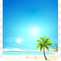 矢量蓝色夏日清新海洋度假沙滩背景