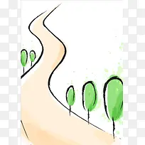 手绘卡通清凉夏日道路海报背景素材