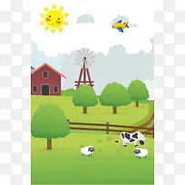 卡通农场风景海报背景