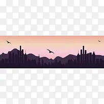 大气卡通扁平城市剪影背景banner