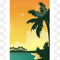 夏日海滩黄昏椰树剪影平面广告