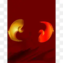 水彩中国风双鱼戏图海报背景