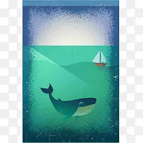创意鲸鱼航海简约海报背景