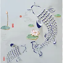 中国风剪纸立体锦鲤背景素材