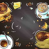 美式复古西餐手绘线稿咖啡机甜品磨咖啡海报