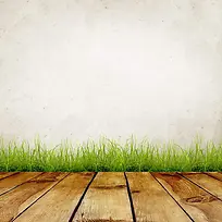 绿草木板背景图