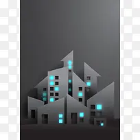3D剪纸风格城市建筑夜景背景
