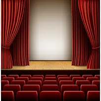红色礼堂舞台帷幕座椅背景素材