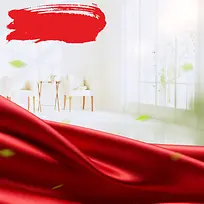 室内红色丝绸绸布中国风笔刷PSD背景素材