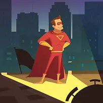 卡通超人男子设计和城市背景素材