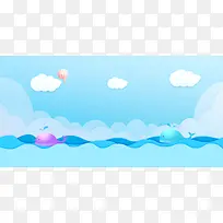 扁平抽象蓝色大海背景素材