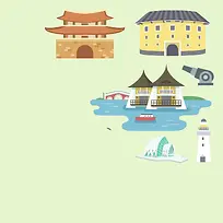 手绘矢量旅游台湾景点地图天后宫海报背景