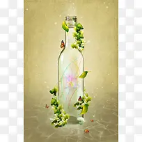 淡雅玻璃瓶插画海报背景素材