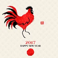 2017鸡年红公鸡中国风背景素材
