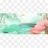 清新卡通春游记banner