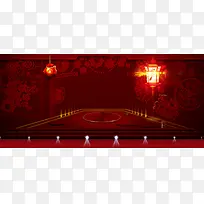 年货节中国风红色淘宝海报背景